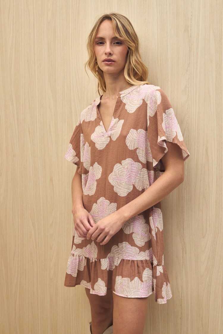 VESTIDO JILL PRINTED Beige Oscuro