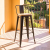 Banqueta Con Respaldo Asiento Madera - Tolix Negro
