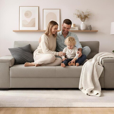 Sillón Sofá de 3 Cuerpos Amsterdam en Lino– Estructura de Madera Maciza y Confort Soft Color Gris Beige Sillón Sofá de 3 Cuerpos Amsterdam en Lino– Estructura de Madera Maciza y Confort Soft Color Gris Beige