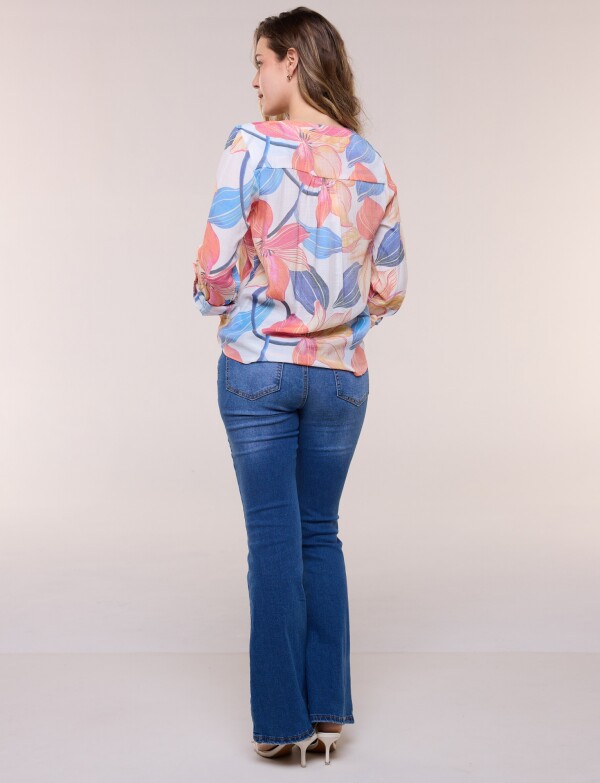Blusa Botones Nudo MULTI/ANARANJADO