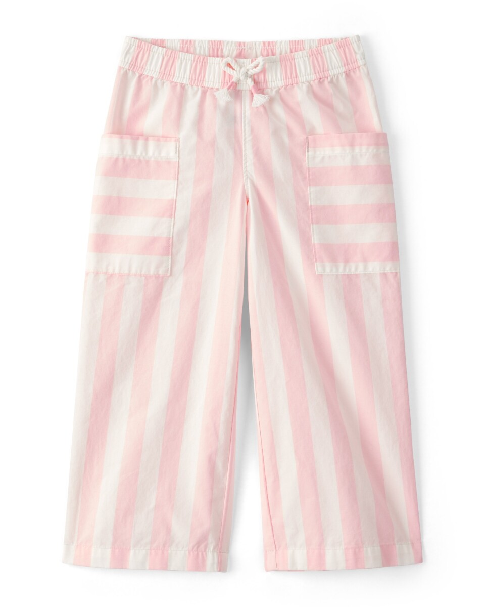 Pantalón de algodón, diseño a rayas rosadas y marfil 