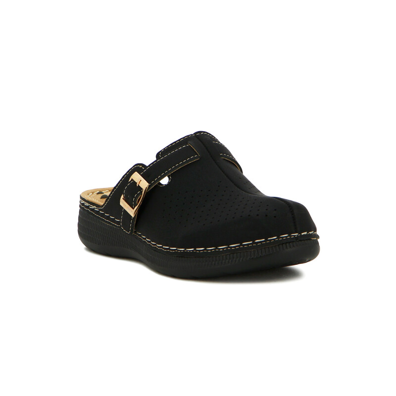 Zuecos Mujer Wonder Confort Con Hebilla Negro