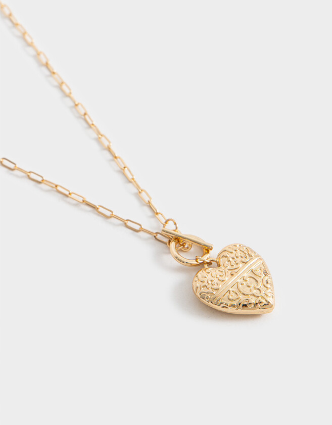 Collares Cortos Metal diferenciado Collar Corto Con Dije Relicario De Corazón - Dorado