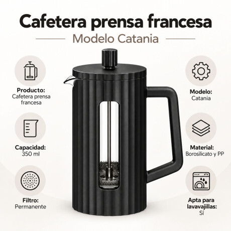 Cafetera Prensa Francesa 350ml Vidrio Borosilicato Negro