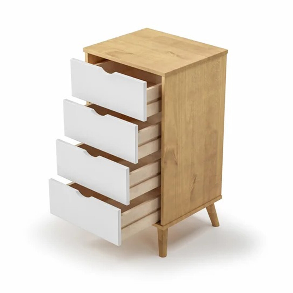 Cómoda en madera maciza con patas - 4 cajones BLANCO
