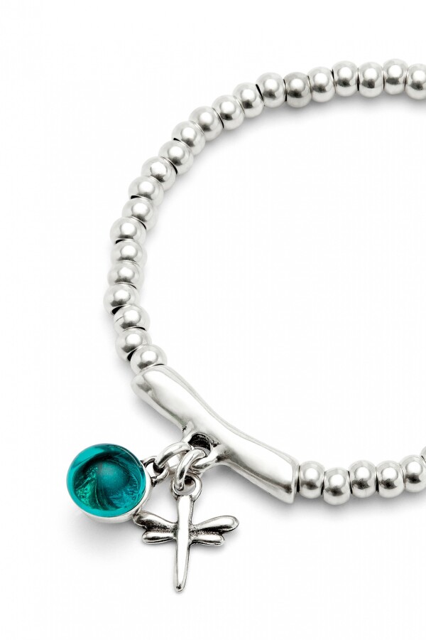PULSERA EN ALEACIÓN DE METALES BAÑADAS EN PLATA DE LEY Y CRISTAL DE MURANO VERDE Pulsera