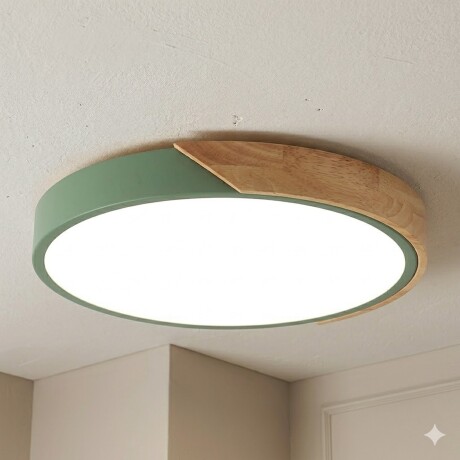 Plafón Led circular en madera y aluminio 30cm Verde