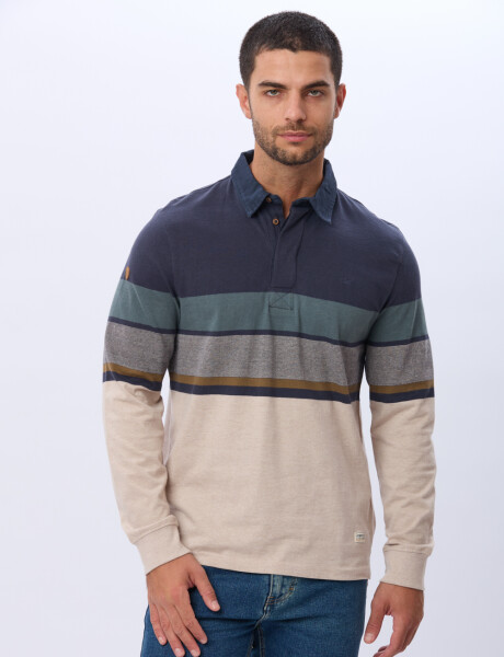 REMERA POLO RAYADA DE ALGODÓN Beige