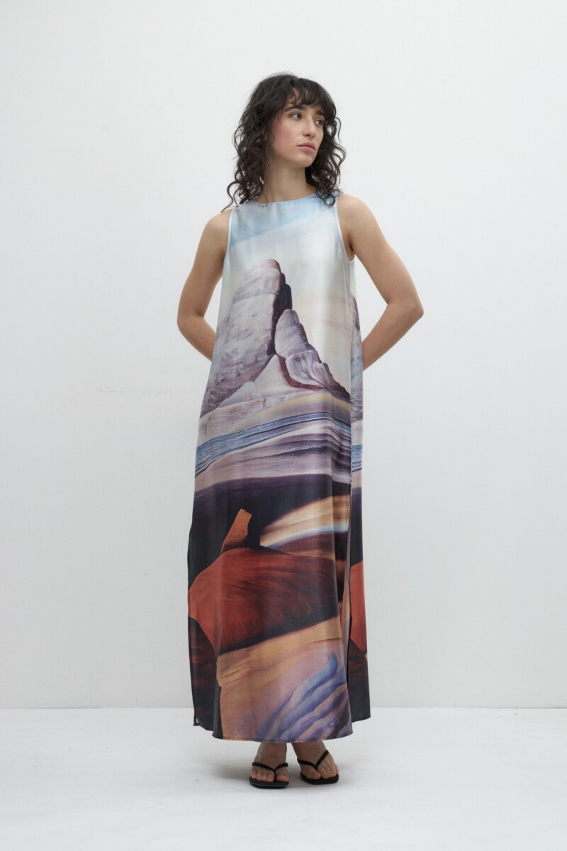 Maxi vestido con estampa paisaje - celeste 