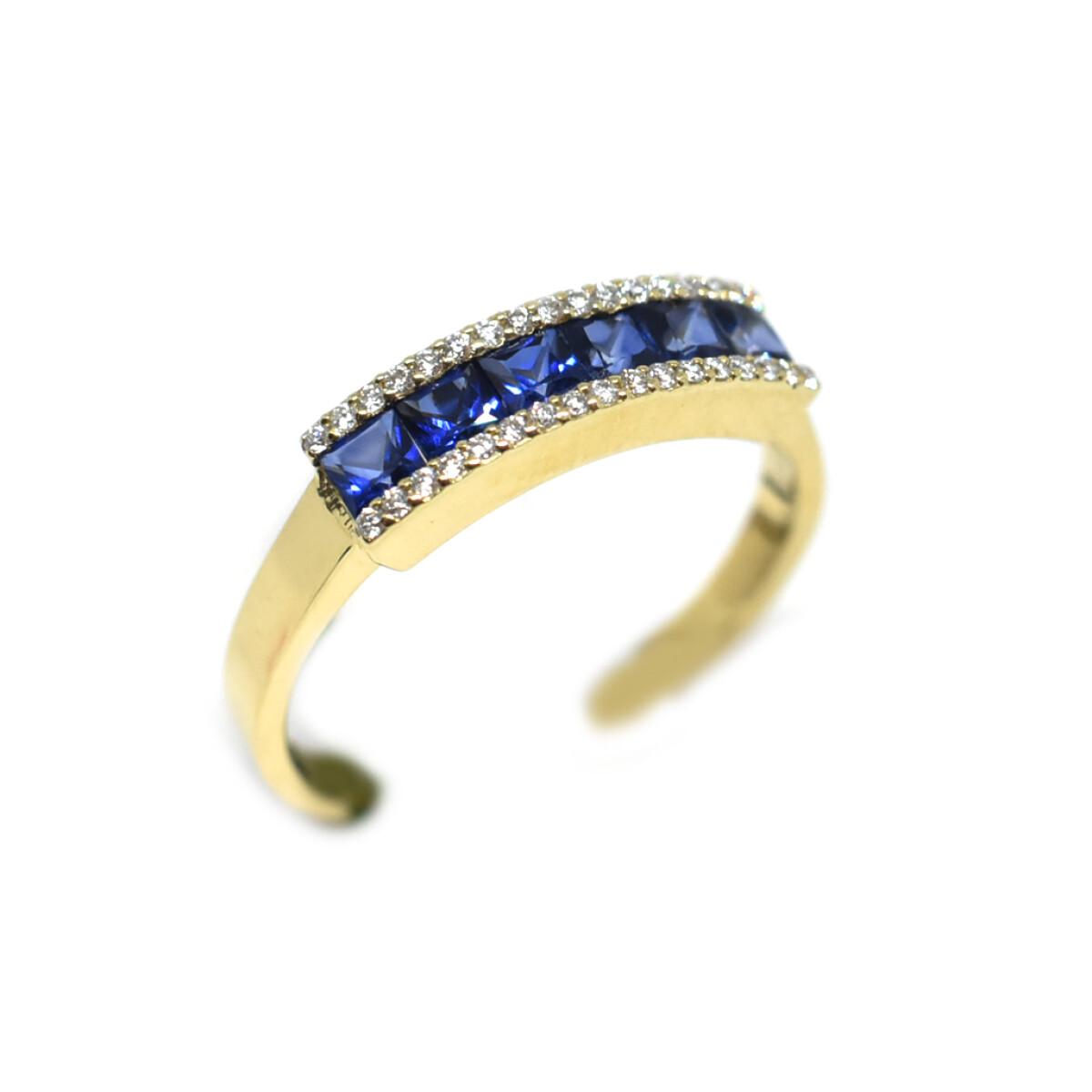 Anillo en Oro 18 Kilates con Diamantes y zafiros 