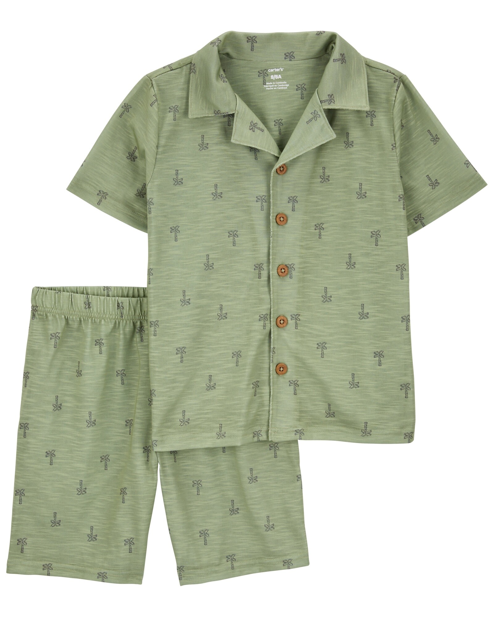 Pijama dos piezas de slub jersey, short y camisa holgados, diseño palmeras Sin color