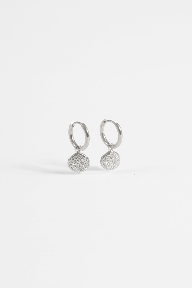 Aros acero moneda strass plateado