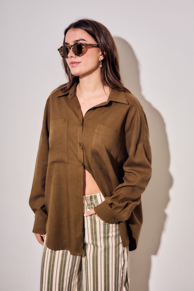 Camisa Con Lino Oliva