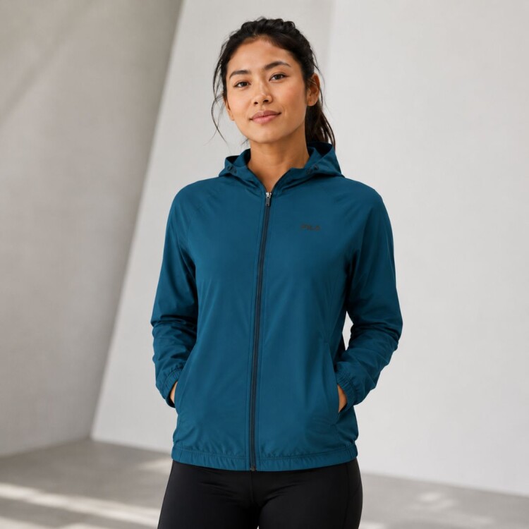 Campera Mujer Rompeviento Con Capucha Fila AZUL