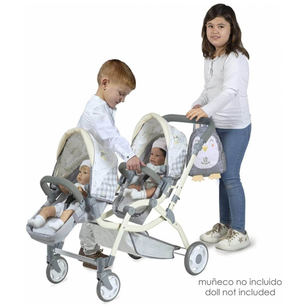 Coche Doble Gemelar Muñecas De Cuevas Niños Juguete Plegable Variante Color Gris