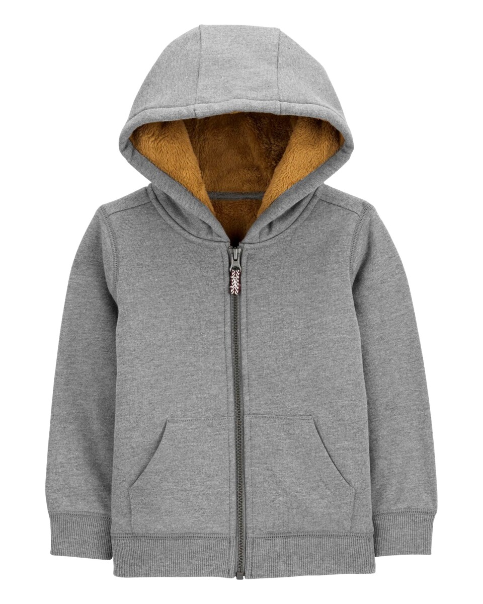 Campera de algodón, con forro de sherpa, gris. Talles 6-8 