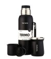 Kit Termo 1Lt Con Base De Silicona + Mate De Acero Tradicional Negro