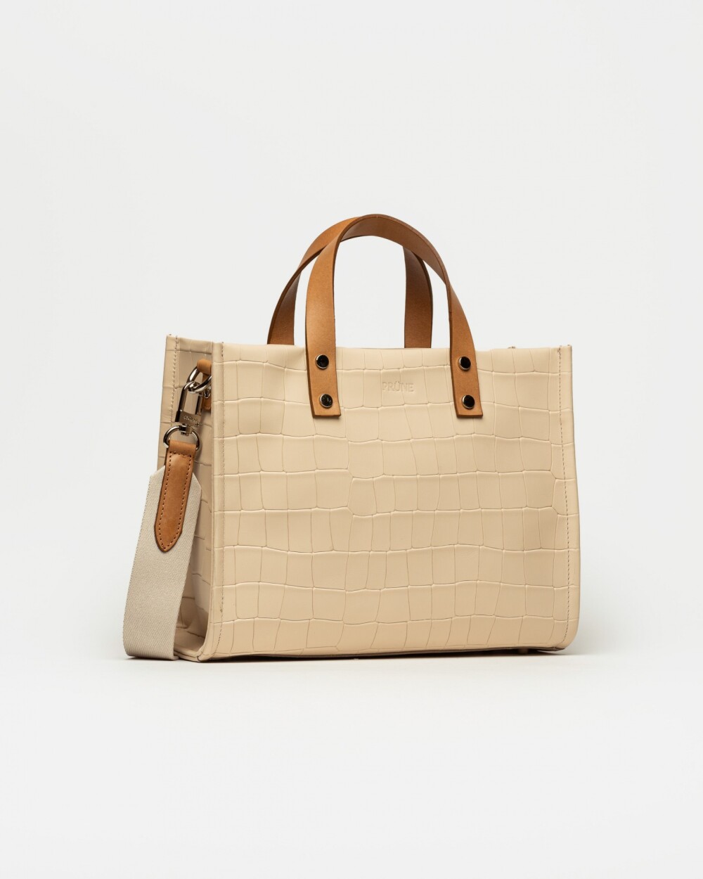 Cartera de mano Capri en cuero grabado croco Natural