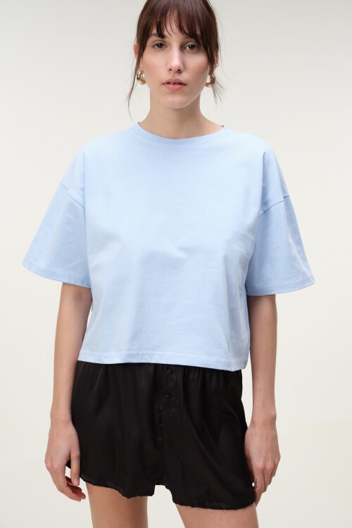 Remera Boxy Algodón Celeste