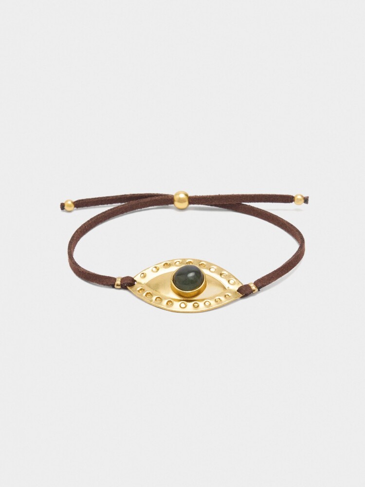 Pulsera Ajustable De Cordón De Piel Con Charm dorado