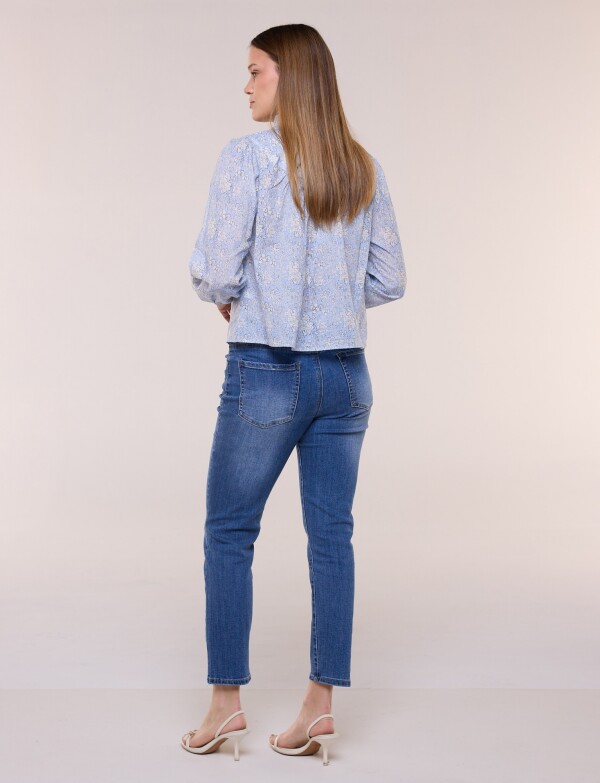 Blusa Cuello Mao Con Cordel Printed CELESTE/MULTI