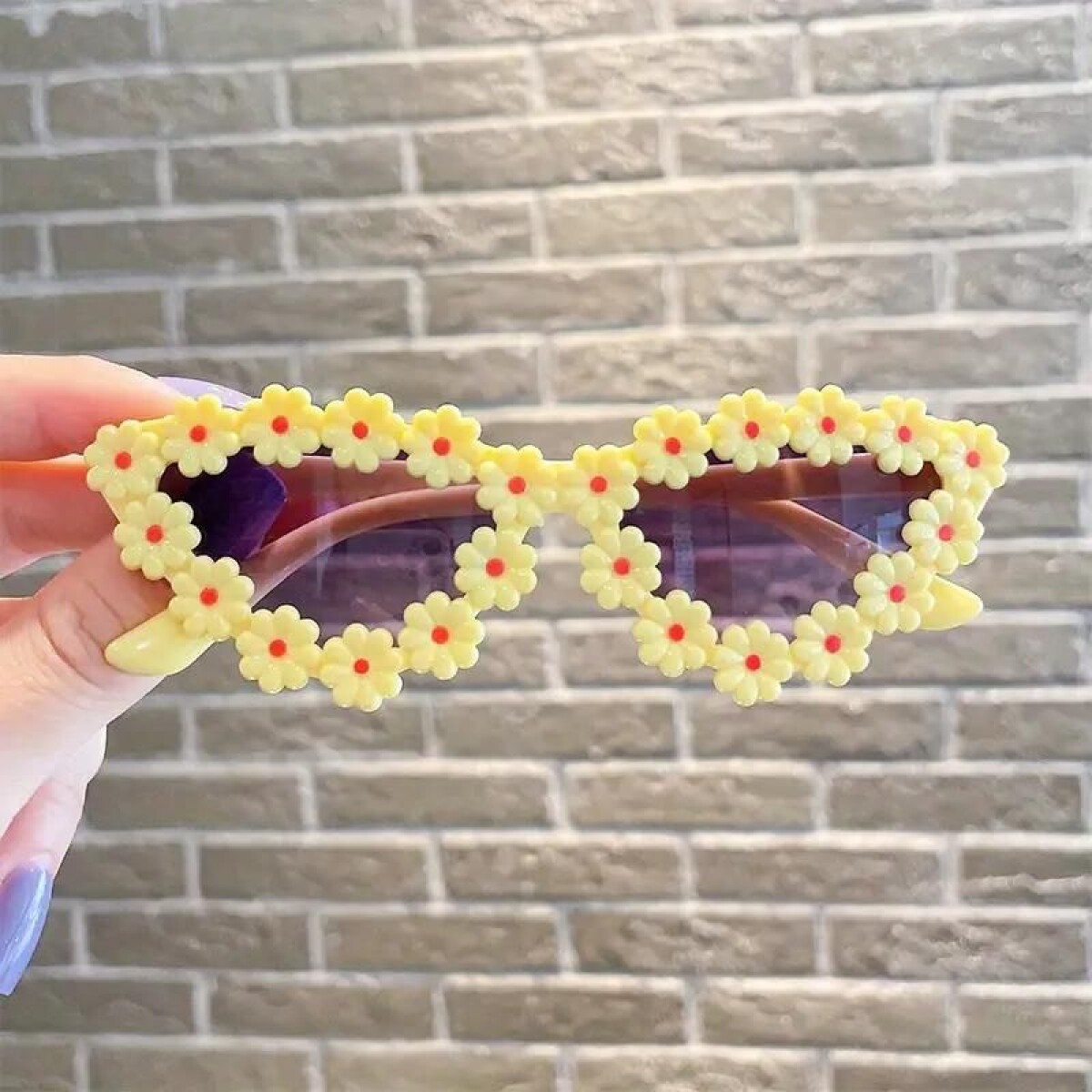 Lentes en Punta con Flores - Amarillo 