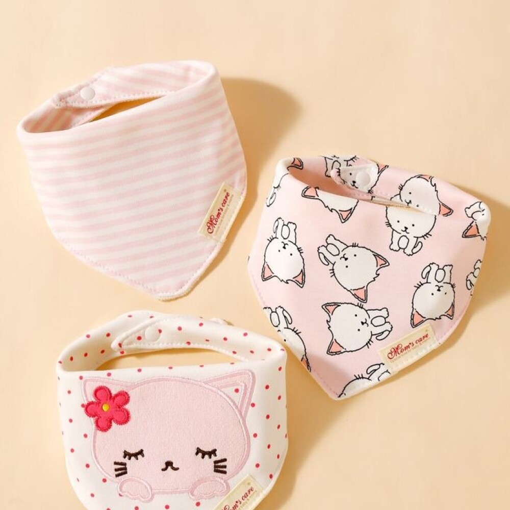 Set baberos bandana x3 gatita rosa
