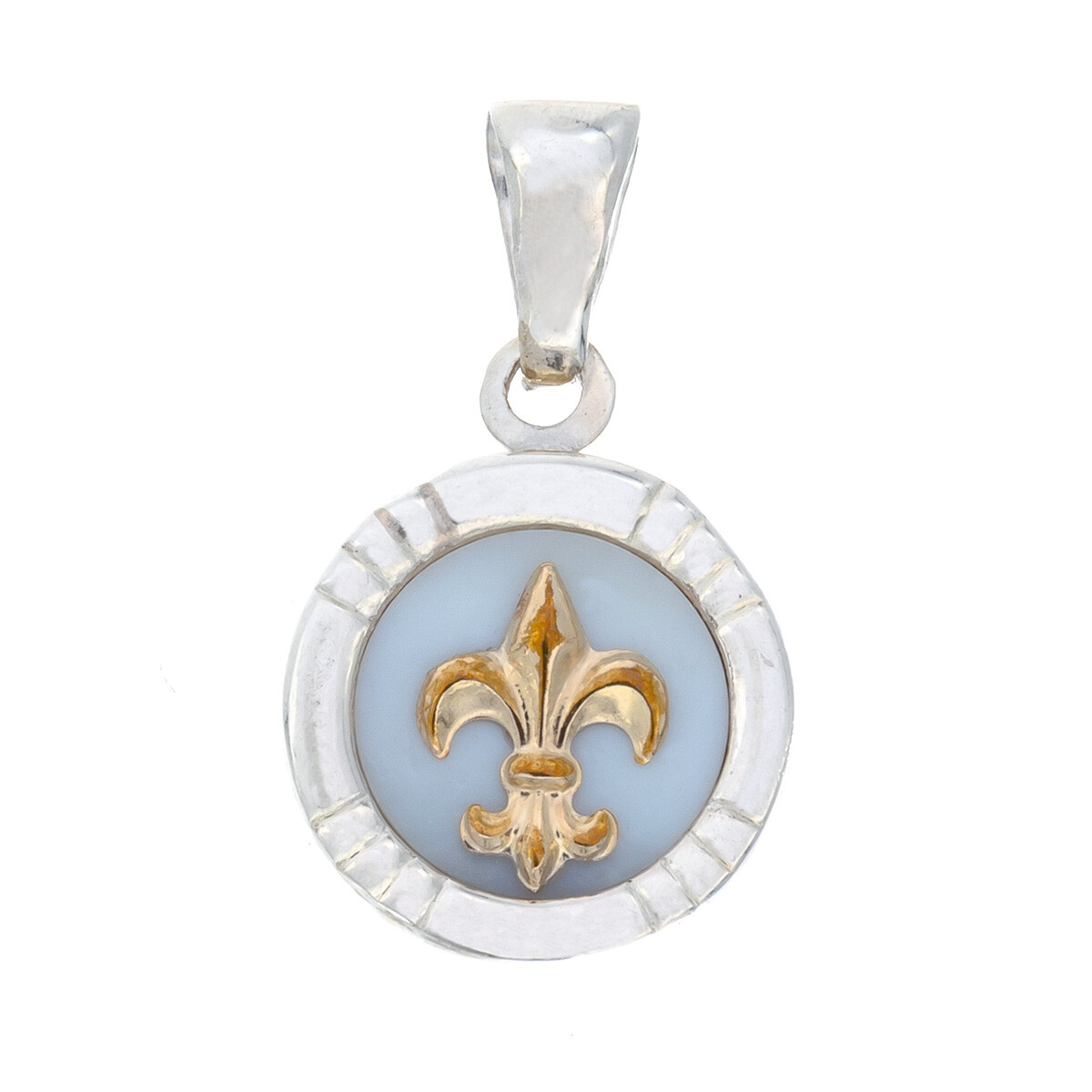 Dije de plata 925 con double de oro 18 ktes y nácar, FLOR DE LIS 