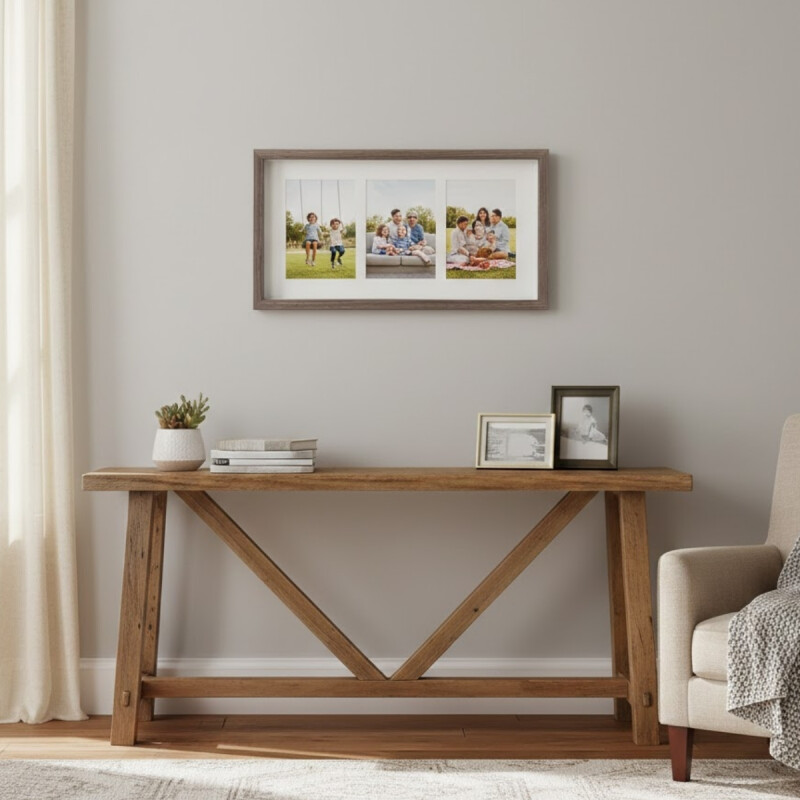 Portarretrato cuadro para tres fotos 41x23cm rectangular MADERA