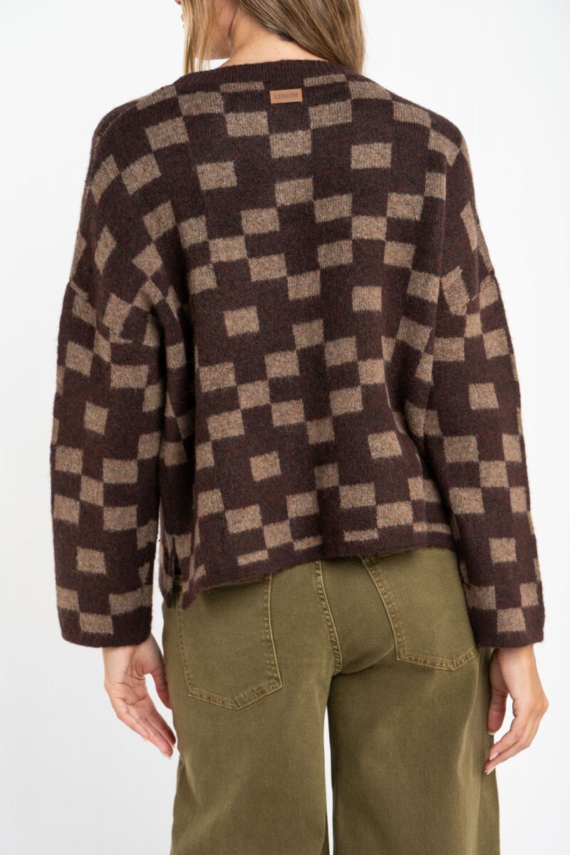 Sweater Intarsia Cuadros Chocolate