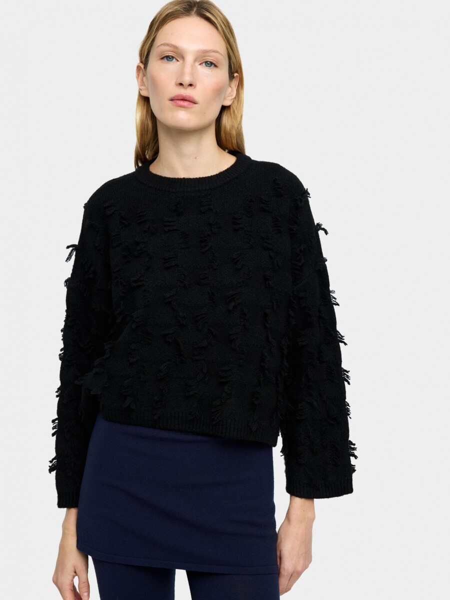 Jersey De Punto Con Flecos negro