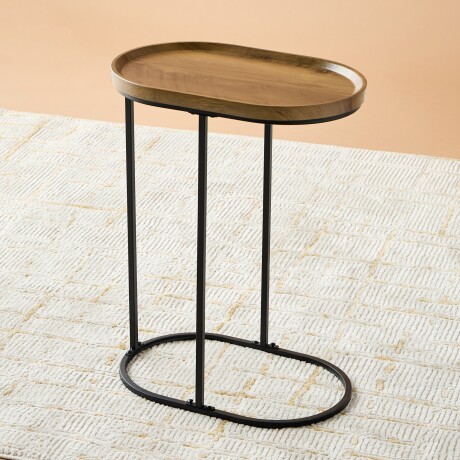 Mesa Auxiliar Ovalada Madera Metal 45,5x30x60cm Dis Moderno Marrón Oscuro