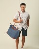 Bolso Tafeta y Cuero Azul Azul