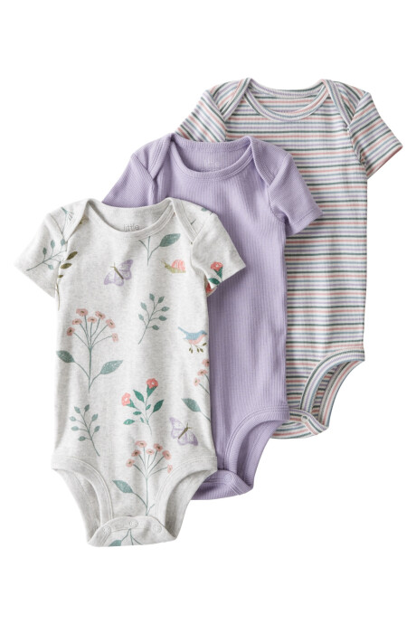 Pack tres bodies de algodón orgánico, estampados Sin color