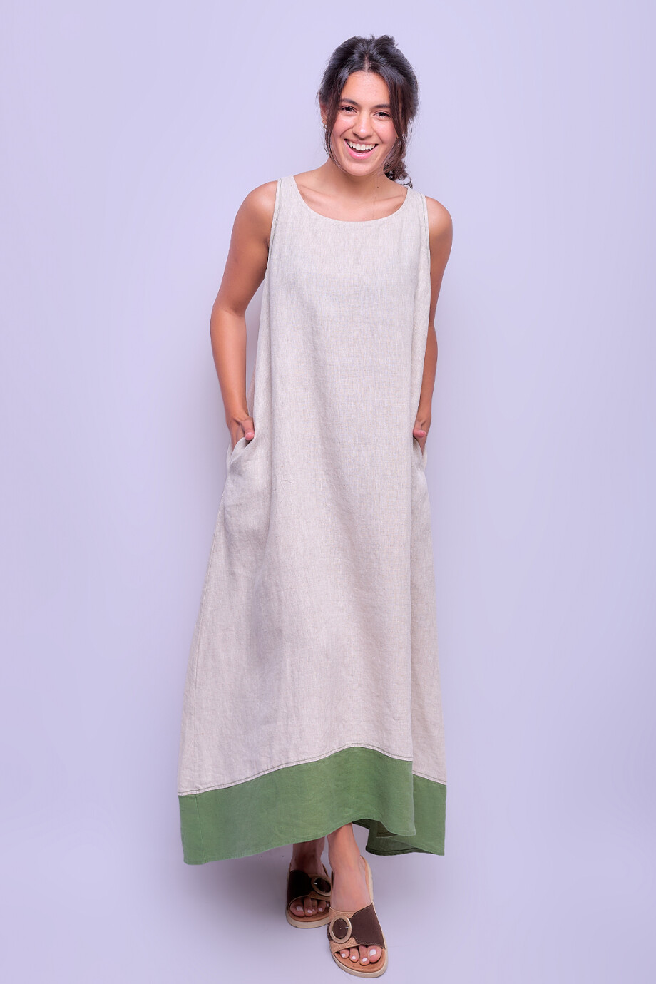 Vestido Toledo Beige con Verde