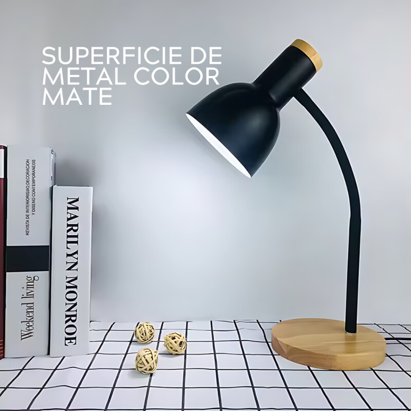 Lampara De Escritorio Portatil Nordica Con Madera Vintage Negro