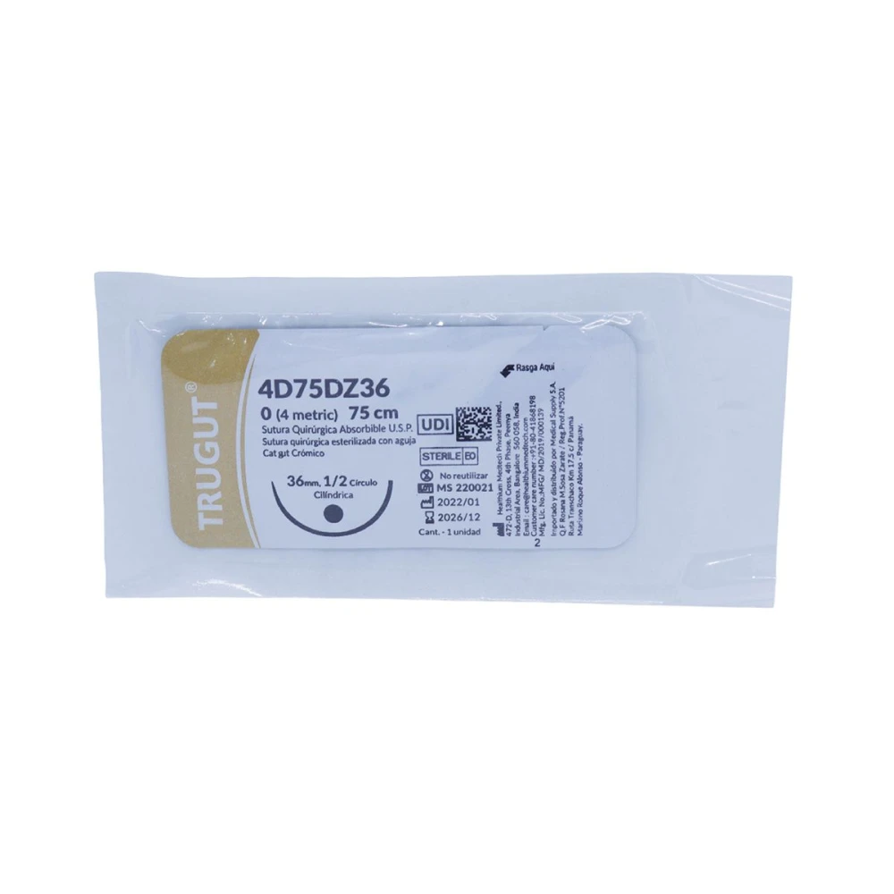TRUGUT CROMICO USP 0 AGUJA 1/2 36 MM UNI