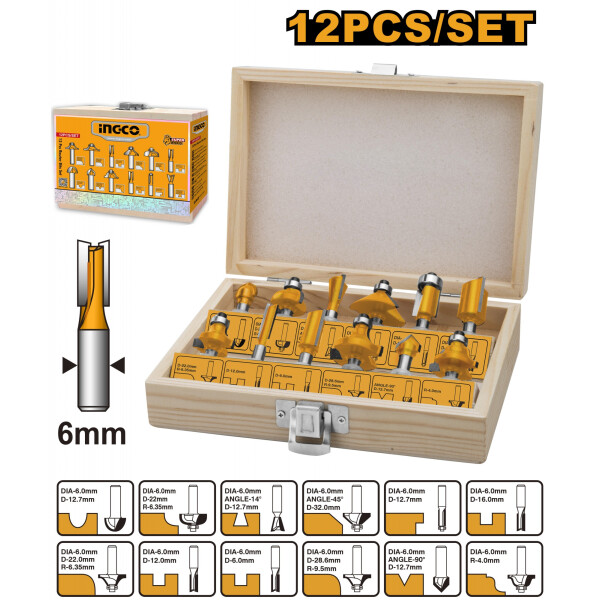 KIT 12 FRESAS 6MM INGCO AKRT1201 KIT 12 FRESAS 6MM INGCO AKRT1201