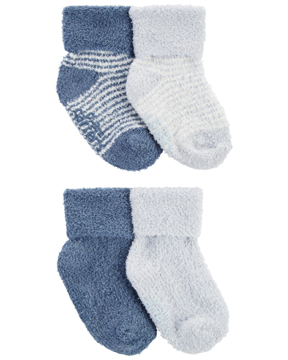 Pack cuatro pares de medias de chenilla, con puño, azules 
