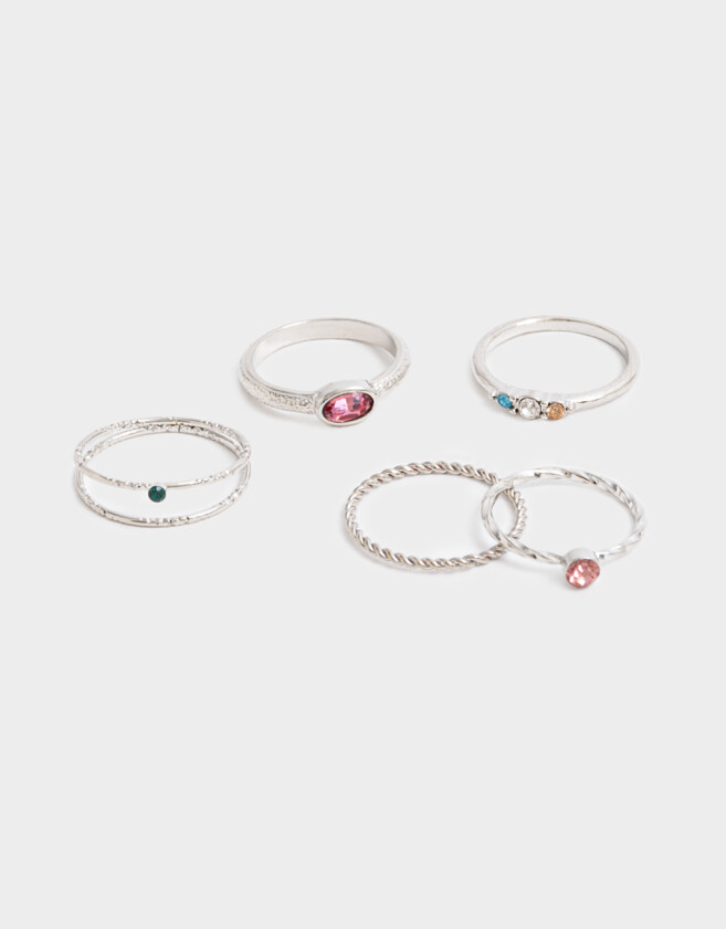 Sets Anillos Strass Anillos Sets De Metal - Plateado