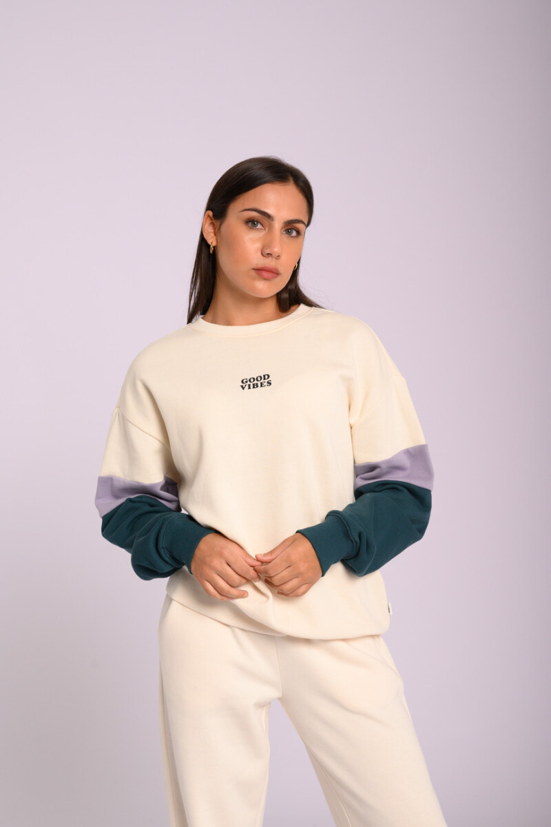Buzo felpa oversize - Estampa bordada Crudo