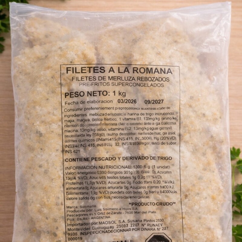 FILETE DE MERLUZA A LA ROMANA SOLIMENO 1KG FILETE DE MERLUZA A LA ROMANA SOLIMENO 1KG