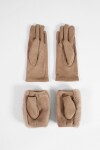 Guantes de suede con miton de pelo removible beige