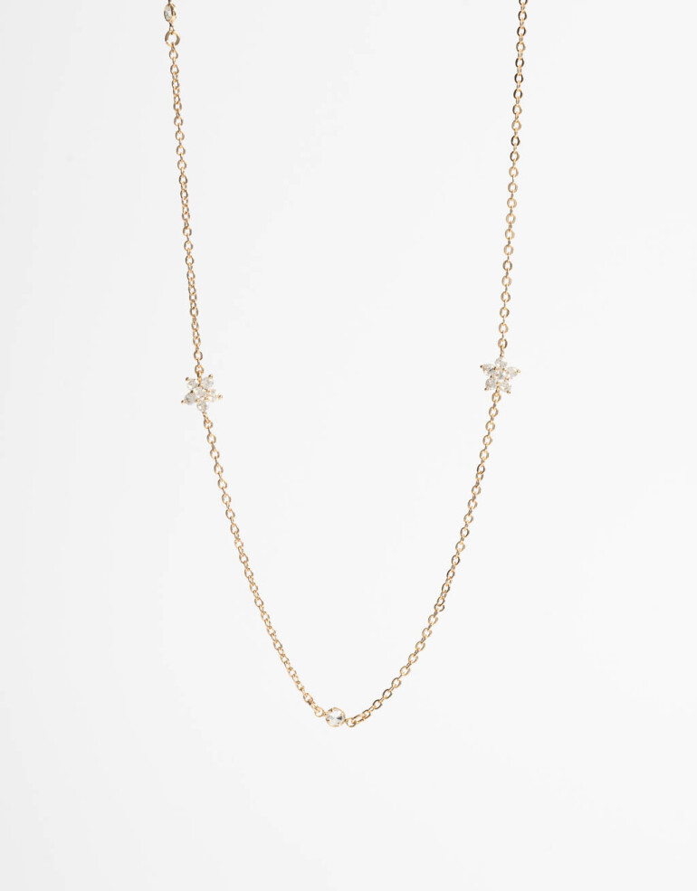 Collares Cortos Strass Collar Doble Vuelta Con Flores - Dorado
