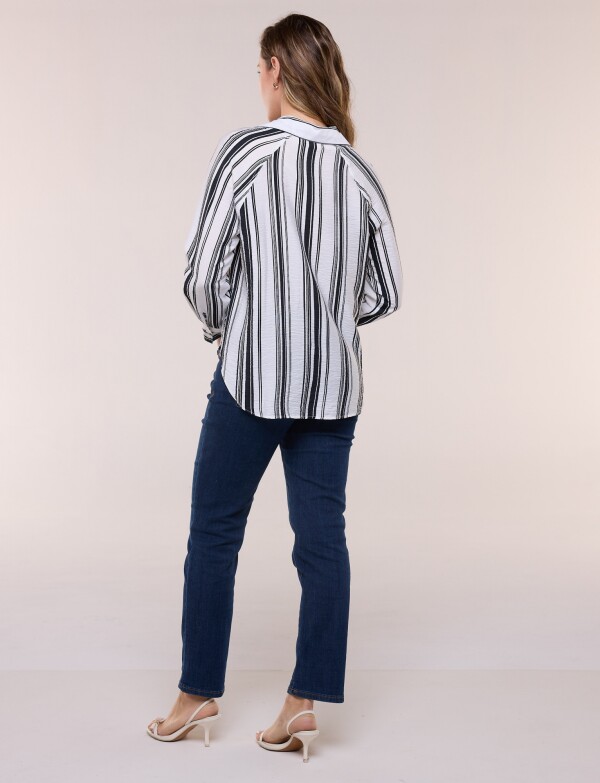 Camisa Rayada De Crepe Con Manga Raglán BLANCO/NEGRO