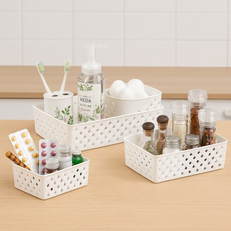 PACK ORGANIZADOR RATTAN X 3 U Blanco