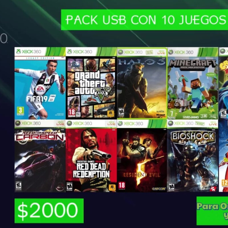 JUEGOS PACK USB XBOX 360 CON 10 JUEGOS — Martín Games