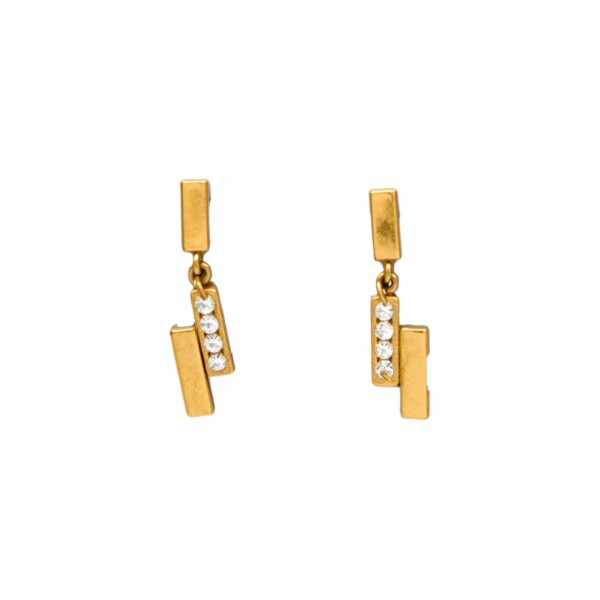 Caravanas colgantes Zirconia doble fila de oro - Oro bajo - Zirconia- CA8254 conpiedra