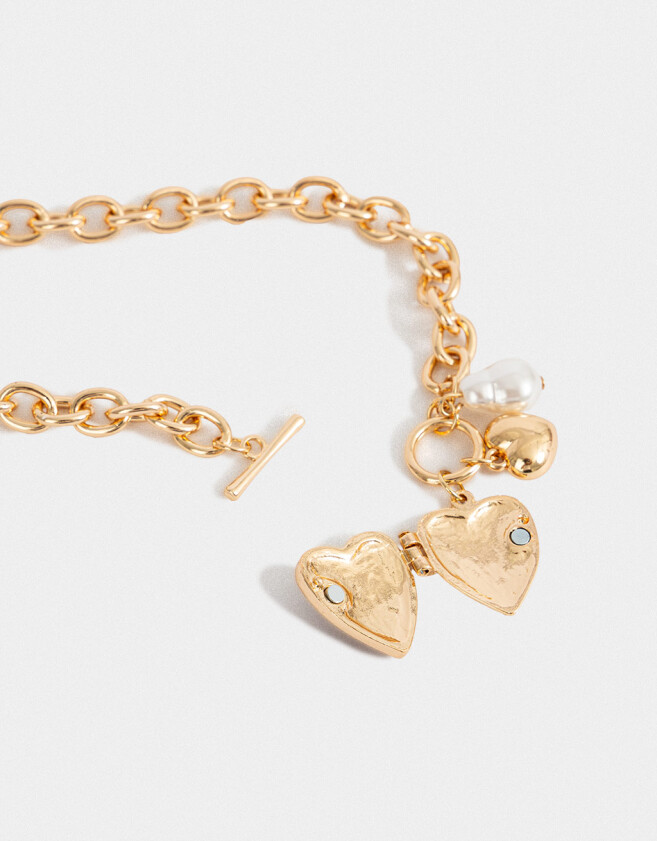 Collares Cortos Con corazón Collar Corto Con Relicario - Dorado