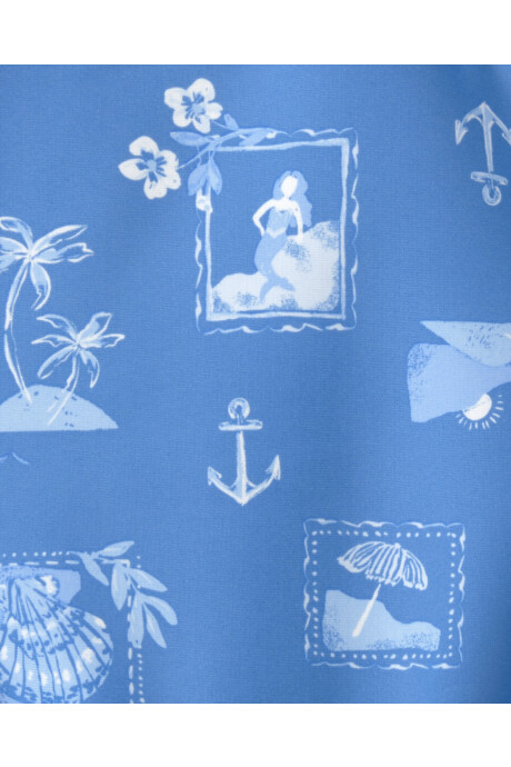 Malla de baño 1 pieza manga larga con protección UPF 50+, azul, diseño costero Malla de baño 1 pieza manga larga con protección UPF 50+, azul, diseño costero